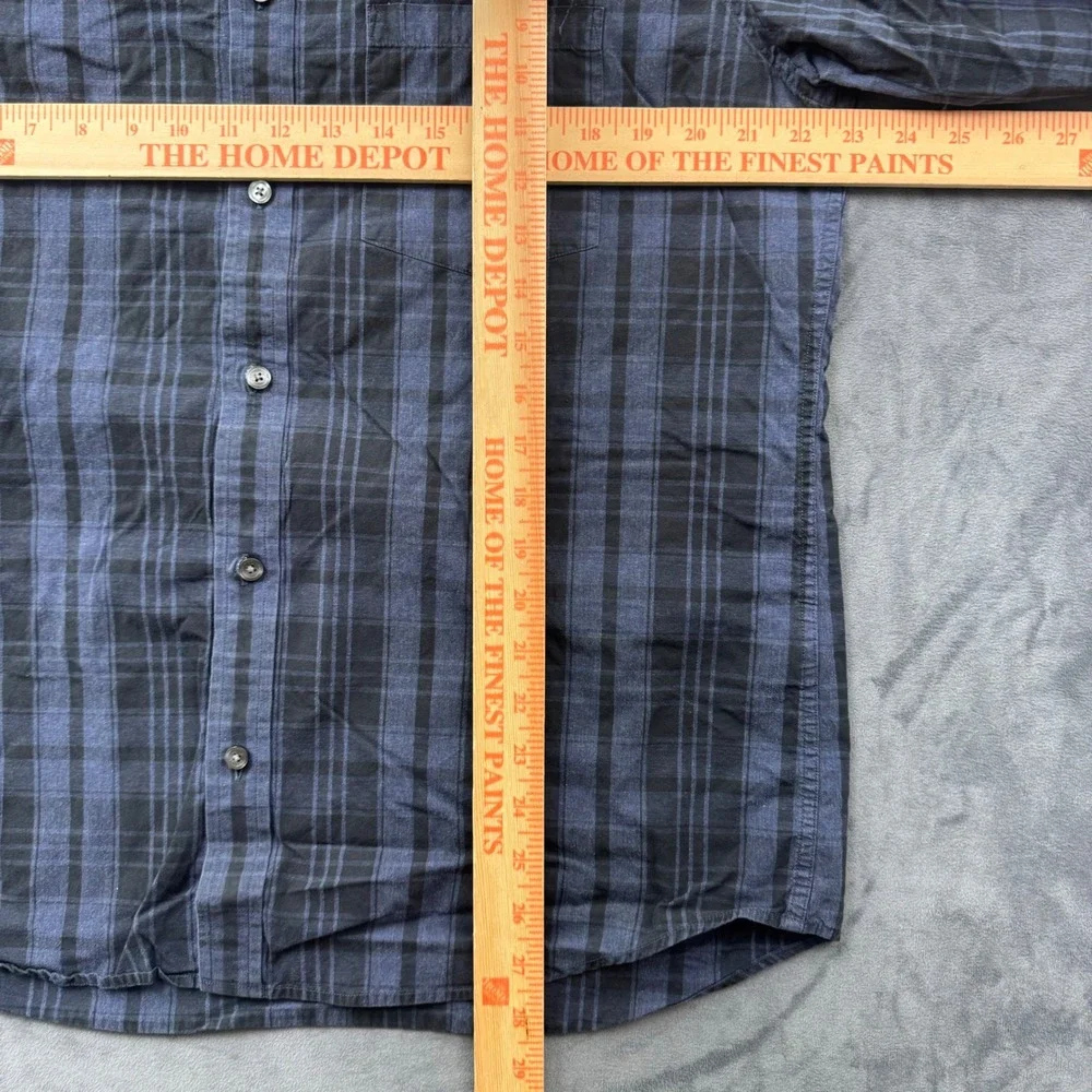 Banana Republic Mens Large Blue Black Plaid Soft Wash Slim Fit Button Down Shirt